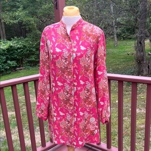 Mercy SZ 6, floral butterflies print long sleeve front button dress.